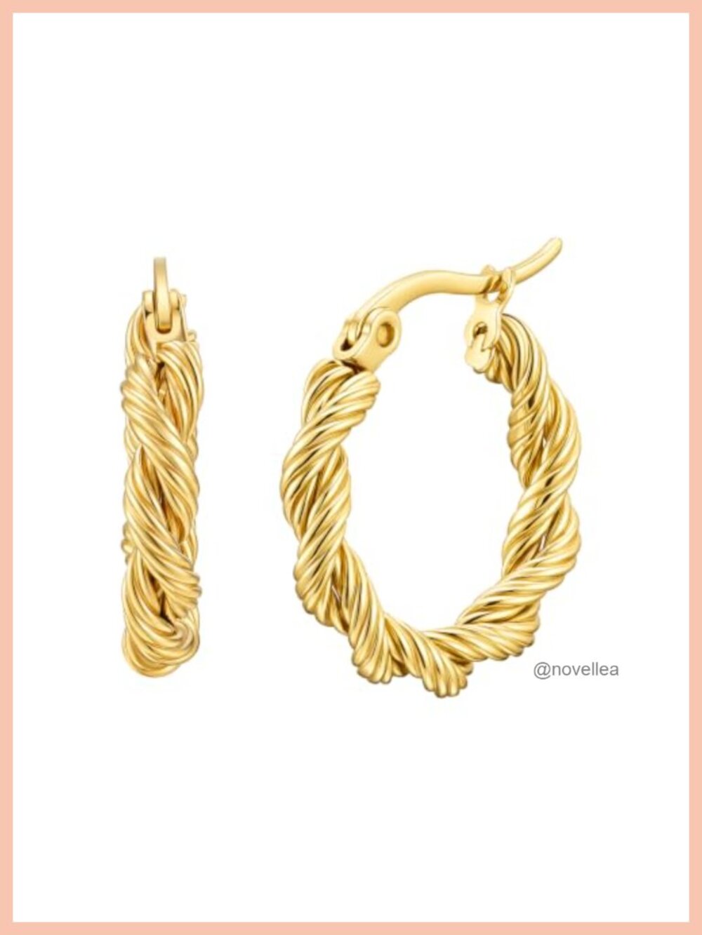 18K Gold Plated Hoop Earrings for Women Chunky Twisted Rope 304 Stainless Steel